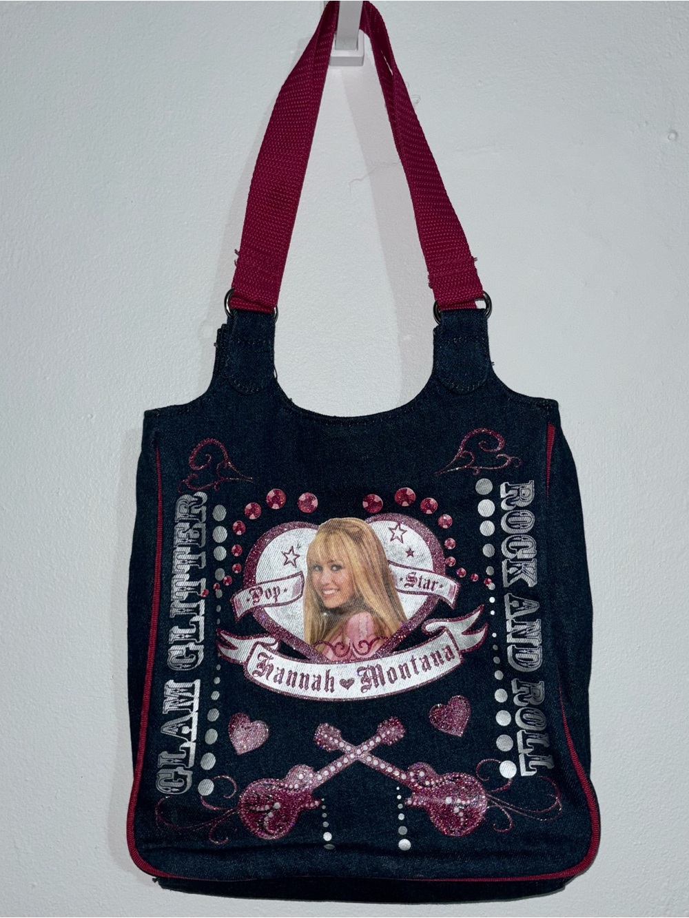 Disney Small Denim Hannah Montana Tote with Pink Accents